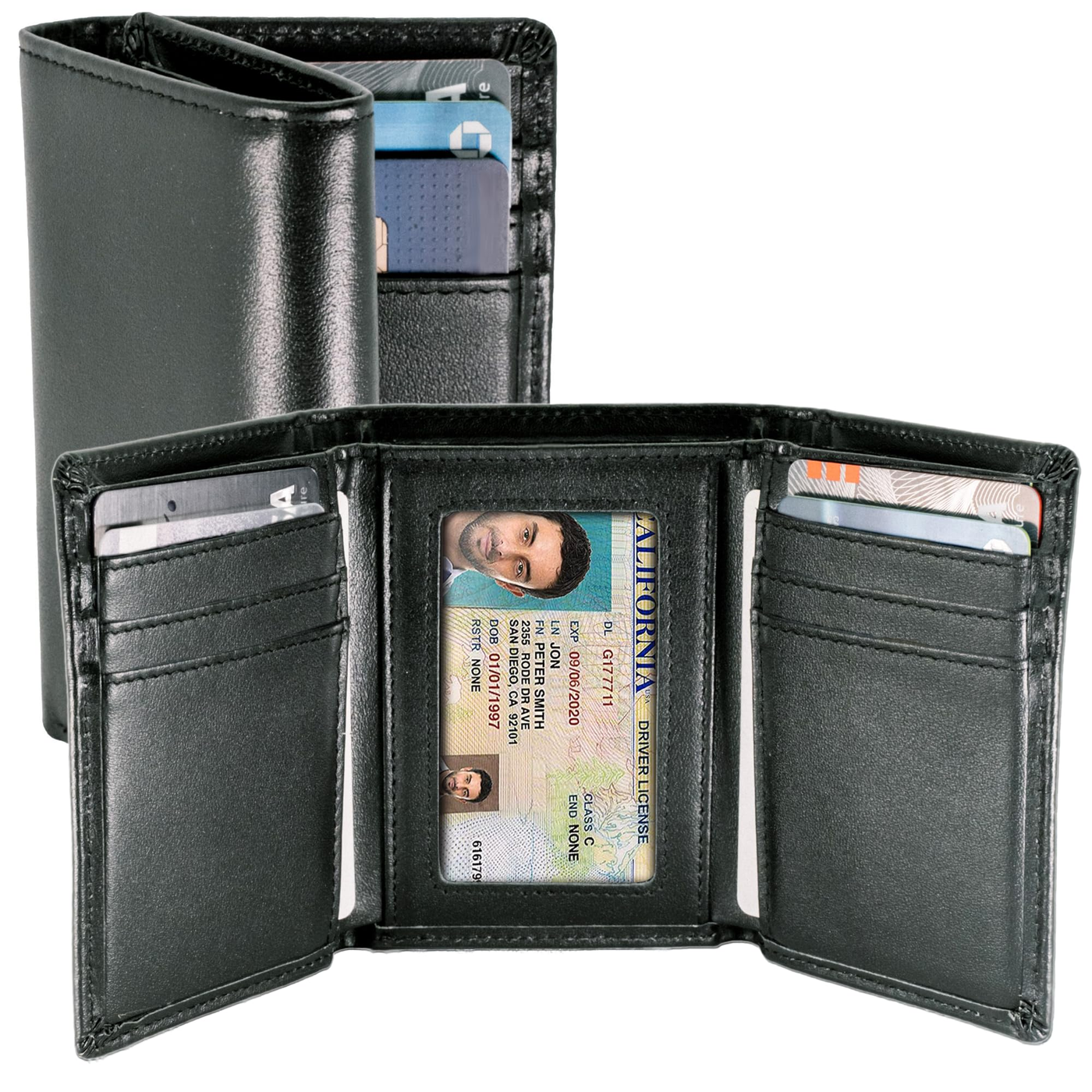 Leather Trifold Wallet Black product photo