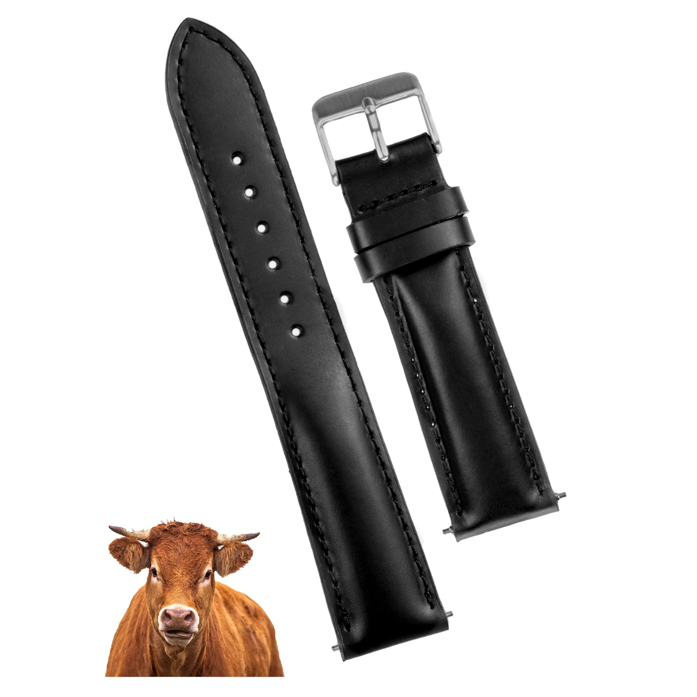 Leather Watch Strap 20mm Black product photo
